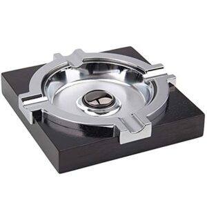 Metal Ashtray with Solid Merbau Base for Home, Office, Outdoor, Bar