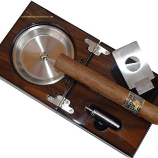 H&H The Compact Ash Tray with Cutter and Punch - 4.75" x 4.75" x 2.8" (Walnut)