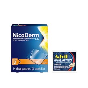 NicoDerm CQ Step 2 Nicotine Patches to Quit Smoking - 14 mg, Stop Smoking Aid, 14 Count, Plus Advil Dual Action Coated Caplets with Acetaminophen, 2-Count