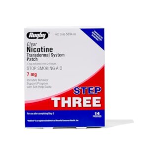 Rugby Clear Nicotine Patches - Transdermal System Patch - Smoking or Vaping Quitting Aid - Step 3-7mg - 14 Count