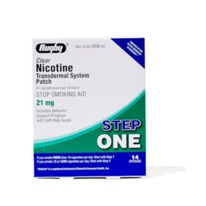 Rugby Clear Nicotine Patches - Transdermal System Patch - Smoking or Vaping Quitting Aid - Step 1-21mg - 14 Count