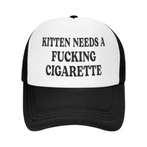 Kitten Needs A Fucking Cigarette Trucker Hats for Women Black Men Funny Humor Trucker Cap for Girls Gag Gift