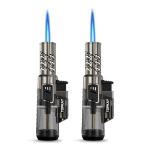 TOPKAY 2 Pack Torch Lighter Jet Flame Butane Lighter Refillable Mini Torch Lighter for Candles Grill BBQ Fireworks Camping (NO PREFILLED)