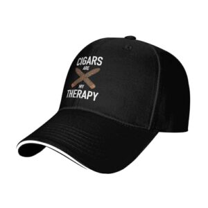 Cigars are My Therapy Funny Gift for Cigar Smoker Lover Classic Low Profile Cotton Hat Men Women Baseball Caps Dad Hats Adjustable Plain Cap One Size Black