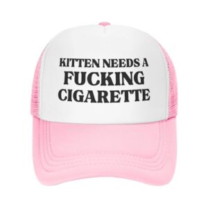 Kitten Needs A Fucking Cigarette Hat Mesh Breathable Cap Pink