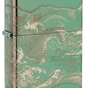 Zippo Lighter, Dragon and Tiger, Engraved 360 - High Polish Green 80877