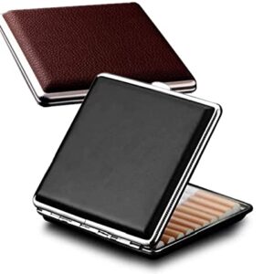 tlhaoa Cigarette Case Stylish Leather Surface Metal Box for 20 Cigarettes Cigarette Box for Men and Women Ideal Gift for Smoker 2 Boxes 84mm Regular Size(Black + Brown)