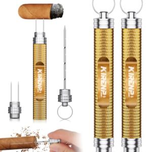 2-Pack Cigar Draw Enhancer Tool, Cigar Poker & Cigar Nubber 2-in-1, Practical Cigar Accessories with Key Ring for All Cigars (Gold & Gold)