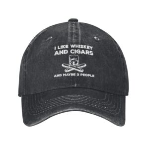 Philysonic Funny Hat I Like Whiskey and Cigars and Maybe 3 People Hats for Men Baseball Cap Fashionable Black