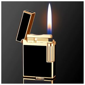 Classic Brushed Gas Lighters, Zinc Alloy Refilled Butane Lighter, Side Wheel Frosted Lighter, Adjustable Flame Flip Lighters, for Outdoor, Camping, Men's Gifts (Black)