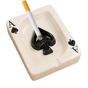 Creative Poker Ceramic Cigarette Ashtray Tabletop Portable Modern Ashtrays Cigar Ashtray for Outdoor Indoor Desktop Smoking AshTray for Home office Fashion Decoration Handmade Gift for Men Women-Black
