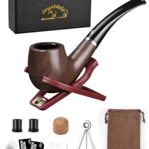 Joyoldelf Tobacco Pipe Set, Short Handle Curved Smoking Pipe with Foldable Pipe Stand Holder, Pipe Starter Kit for Beginner with Gift Box and Accessories