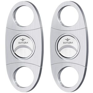 roygra Cigar Cutter Set (2 Pack), Guillotine Double Blade, Cigar Accessories for Men, Stainless Steel Smoking Accessories Tool, Portable Sharp Clean Cut - Silver