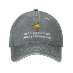Saftbak Funny Hat Life is Better with Cigars and Bourbon Hat for Women Dad Hat Graphic Cap Gray