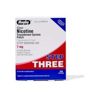 Rugby Clear Nicotine Patches - 7mg Transdermal System Patch - Smoking or Vaping Quitting Aid - Step 3 - (1 Pack)