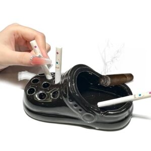 INDKOPVA Creative Clogs Ceramic Cigarette Ashtray, Cute Tabletop Portable Smokeless Ashtrays Smoking AshTray for Home Indoor Outside Patio Office Cool Cigar Ashtray Handmade Gift for Men Women (Black)