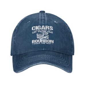 Cigars Solve Most of My Problems Baseball Cap Navy Blue Running Hat Gifts for Son Golf 80s Vintage Denim Adjustable Cap