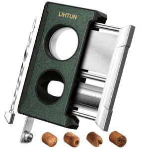 LIHTUN Cigar Cutter Guillotine 4 in 1 One Touch Straight Cut V Cutter with Cigar Punch Cigar Draw Enhancer, Stainless Steel Double Blade Cigar Clippers, Cuts Up to 60 Ring Gauge Cigars, Gift for Men