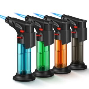 Samniu 4 Pack of Torch Lighter, Jet Flame, Butane gas, Mini Refillable Windproof Lighters, for candle, fireplace, grill (Gas not Included)