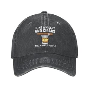 Sefgaen I Like Whiskey and Cigars and Maybe 3 People Hat for Men Dad Hat Graphic Cap Black