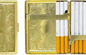 Set of 2 Metal-Plated 100s Cigarette Case & Stash Box (Gold Victorian Scroll)