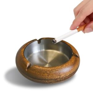 Exquisite Wooden Cigarette Ashtray (For Cigars) for Smokers,Stainless Steel Lined,Indoor Outdoor Patio Outdoor Home Office - Walnut Wood Ashtray Must Have Gift (Exquisite)