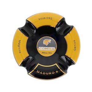 5 Cigar Ashtray, Black and Gold, Round Ceramic, 4 Rests