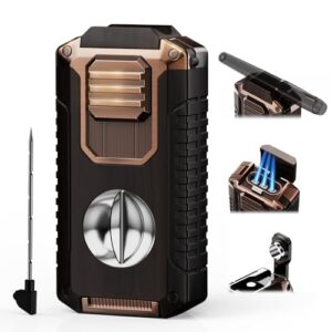 5-in-1 Torch Lighter with Tool, Punch, Holder and Draw Enhancer Tool, Triple Windproof Jet Flame, Refillable Lighters with Accessories, Cool Lighter Gifts for Men, Butane Lighter for Candle, Travel