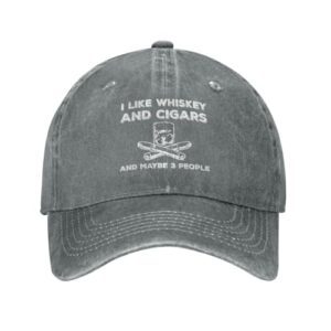 Philysonic Funny Hat I Like Whiskey and Cigars and Maybe 3 People Hats for Men Baseball Graphic Cap Gray
