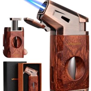 Torch Lighter with Jet Flame, Built-in V Cutter, Refillable Butane Torch Lighters, Box for Men, All-in-one Windproof Cool Lighters for Candle, Outdoor