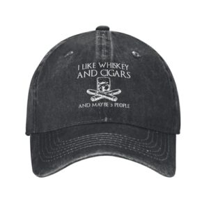 Philysonic Funny Hat I Like Whiskey and Cigars and Maybe 3 People Hats for Men Dad with Design Cap Black