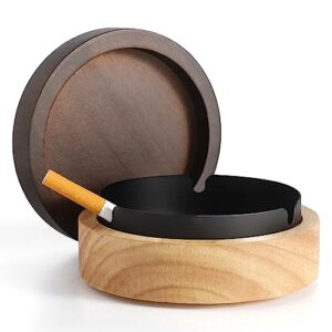 Cute Ashtrays for Cigarettes Ash Tray with Lid DDAJJAJ Wooden Ashtray with Stainless Steel Portable Decorative Ashtray Windproof Ashtray for Home,Patio,Office,Outdoors,Indoor,Parties