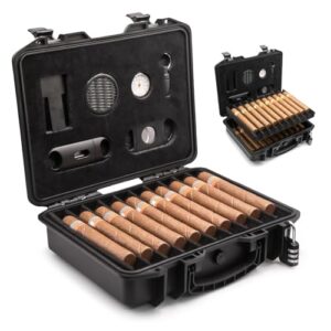 INFINITKIN Cigar Humidor Case | Lockable, Waterproof, Crushproof, Airtight | Holds 20 Cigars | Durable, Portable Travel Cigar Humidor Kit for Aficionados