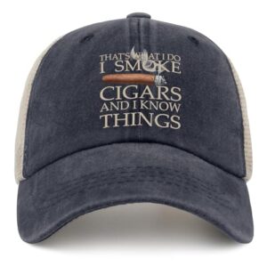 Generic That's What I Do I Smoke Cigars and I Know Things Hats for Mens Baseball Cap Aesthetic Washed Hiking hat Cotton, Purplish Blue04