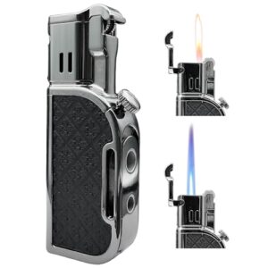 Butane Torch Lighter,Soft/Jet Dual Switchable Windproof Adjustable Flame,Refillable Grinding Wheel Cool Lighter with Punch,Men’s Gift(Butane Not Included)
