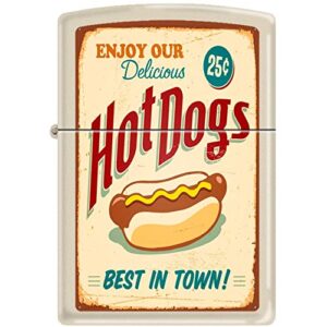 Zippo Hot Dogs Best in Town Poster Cream Matte Windproof Lighter New Rare