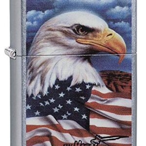 Zippo Mazzi Bald Eagle with Flag Pocket Lighter, Street Chrome, One Size