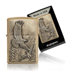 Zippo Eagles Dare Pocket Lighter - Refillable Flip-Top Windproof Lighters - Fierce Soaring Eagle Patriotic Design Pocket Lighters - Luxury Metal Lighter Made in USA