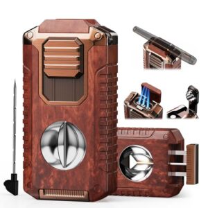 5-in-1 Torch Lighter with Cutter, Punch, Holder and Draw Enhancer Tool, Triple Windproof Jet Flame, Refillable Lighters with Accessories, Cool Lighter Gifts for Men, Butane Lighter for Candle, Travel