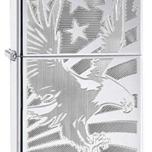 Zippo Lighter: Eagle and American Flag, Engraved - High Polish Chrome 80745