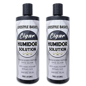 Humidor Solution 16 oz (2-Pack) - Humidifier Liquid - Premium Propylene Glycol PG Solution Formula - 70% RH - Safe and Non-Toxic