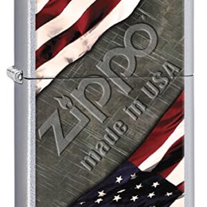 Zippo Lighter: American Flag and Metal - Satin Chrome 77001