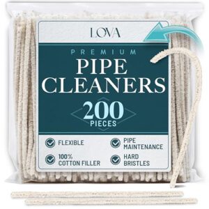 LOVA Hard Bristle Pipe Cleaners, 200 Count (6 in) – 100% Cotton, Flexible Steel Wire Core – Deep Clean Tobacco Pipes, Glass Pipes, Straws & Narrow Tubes