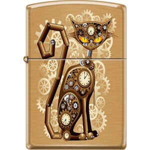 Zippo Industrial Machinery, Cat with Gears, Steam Punk, Brushed Brass Lighter