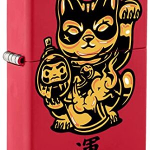 Zippo Lighter: Lucky Cat, Maneki-Neko - Red Matte 81369
