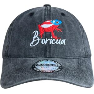 Bukesiyi Coqui Frog Boricua Hats for Men and Women,Puerto Rico Embroidered Adjustable Baseball Cap Ball Caps for Dad Mom,Washed Black