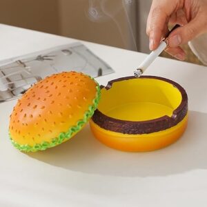 Creative Ashtray,Cute Burger StylingAshtray,Tabletop Portable Modern Ashtrays for Home office Fashion Decoration Handmade Gift,Great Gift for Men Women(Yellow ）