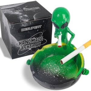 Ashtray, Cute Cool Hand-Painted Resin Ash Tray for Cigarettes and Cigar, Must Haves Funny Fantasy Home Decor Christmas Gift for Smoker, Tabletop Ornament for Indoor Outdoor Apartment Patio Use (Green)